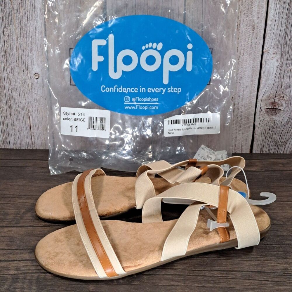 Floopi 513 Beige Summer Flat Sandals Women's Size 11 (New w/Tag)